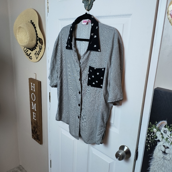 Vintage Retro Groovy Penny Lane Graphic Button Up Checkered Print L Coffee Print - Picture 2 of 10